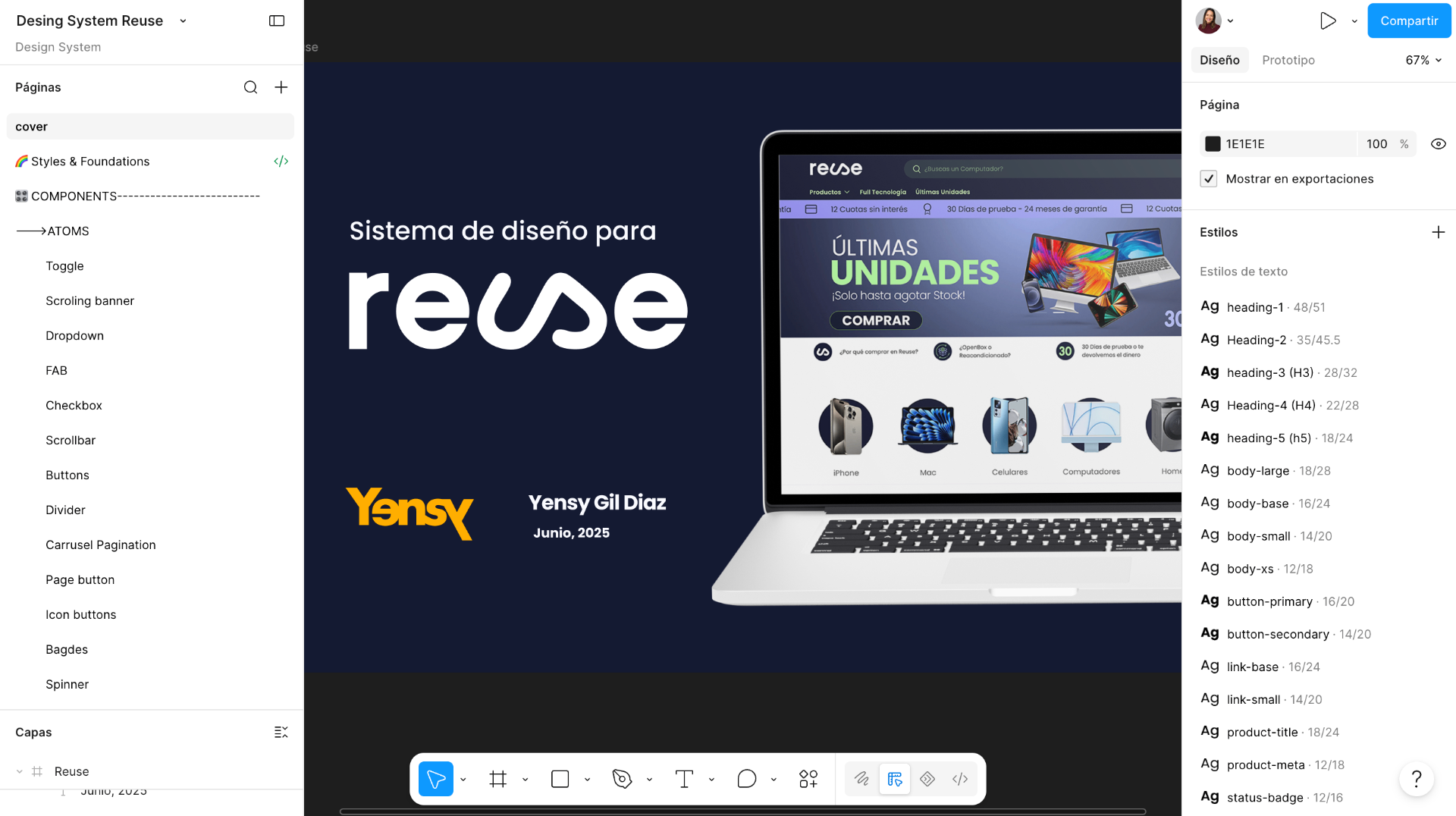 Vista de la portada del Design System ReUse en Figma