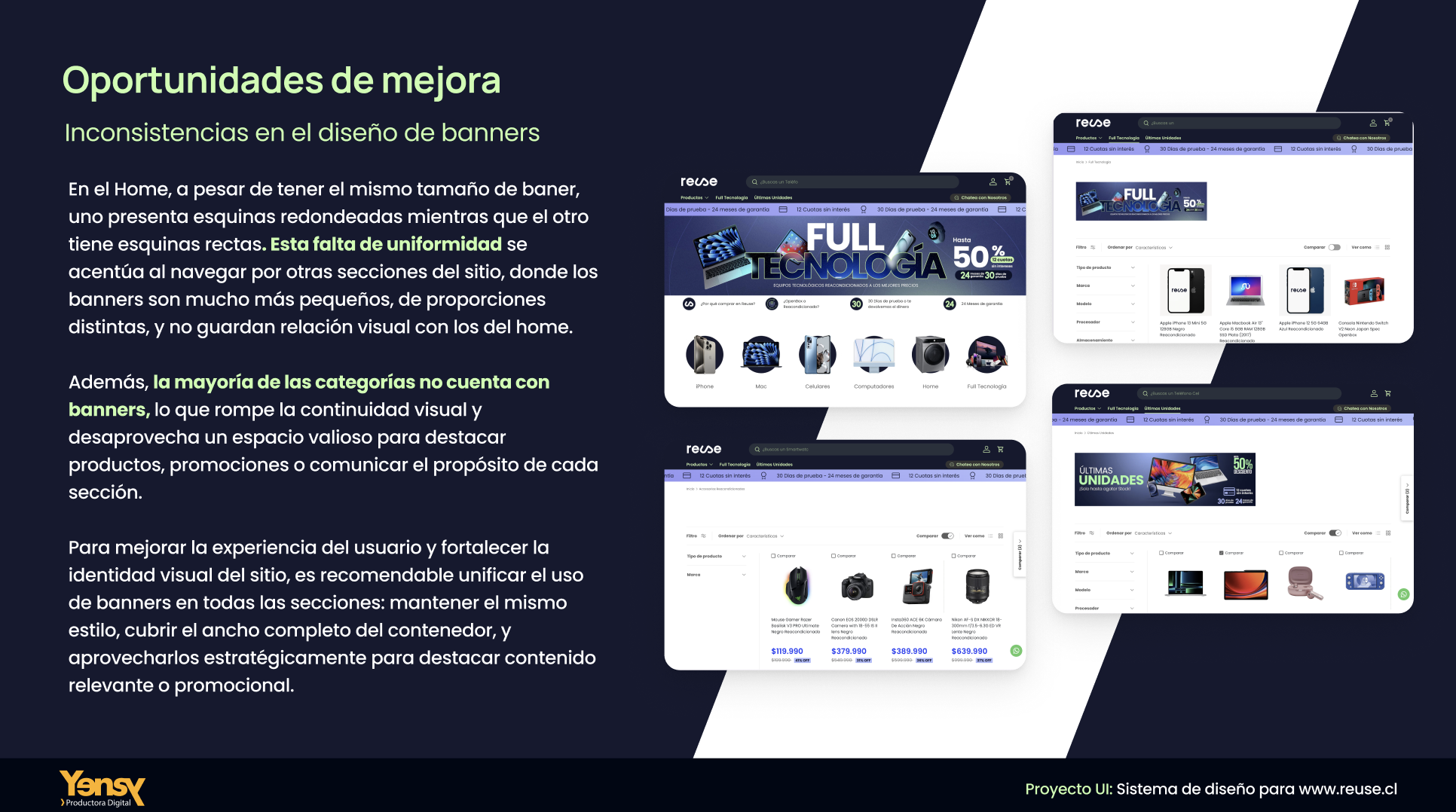 Oportunidades de mejora: inconsistencias en banners